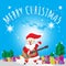 Santa Hello Guitar and Merry Christmas Blues Background Tree and Gift Cartoon