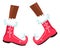 Santa helper legs. Cute red winter boots. Christmas symbol