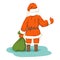 Santa hitchhiking vector illustration