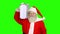 Santa holding briefcase, green screen.