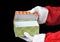 Santa Holding Empty Gift Box in Both Hands