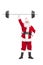 Santa holding a heavy barbell in one hand