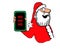 Santa holds up his smartphone