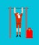 Santa on horizontal bar. Pull up granddad street workout. Old man Sport. Xmas Fitness for seniors. Christmas and New Year vector