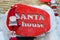 Santa House logo signboard at the entrance of the house. Christmas and New Year. Decoration