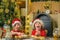 Santa kids making cookie. Santa chef. Christmas cookies. Funny children making cookies for Santa. Funny Kids in kitchen