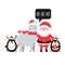 Santa, Lama and penguins. Cute Christmas animals with Santa. New year and Christmas greeting card design. Vector
