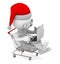 Santa with laptop inside shopping cart