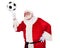 Santa laus having fun with soccer ball