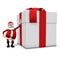 Santa leaning against big present