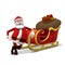 Santa leaning against his sleigh