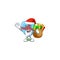 Santa love gift blue Cartoon character design having box of gift