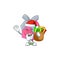 Santa love gift pink Cartoon character design having box of gift