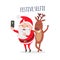 Santa Makes Festive Selfie with Reindeer. Vector