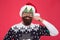 Santa man wear christmas tree party glasses. Happy bearded man with santa look. Well groomed mustache. Barbershop