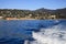 Santa margherita Ligure village view from the boat sailing to Portofino, Genova, Liguria, Italy