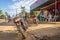 Santa Maria de Fe, Misiones, Paraguay - Moped Parked outside on a Street in Front of a Shop in Santa Maria