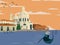 Santa Maria Della sallute Basilica in Venice italy sunset view with gondola illustration