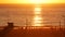 SANTA MONICA, LOS ANGELES, USA - 28 OCT 2019: California summertime beach aesthetic, atmospheric golden sunset. Unrecognizable