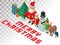 Santa, mrs Claus, helpers family isometric 3d