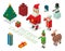 Santa, mrs Claus, helpers family isometric 3d