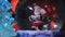 Santa near a beautiful, colourful, New Year`s fir-tree, sits in a glass sphere and prepares gifts for children for new year