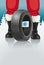 Santa offers automobile tires with winter marking for Christmas.