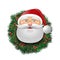 Santa over evergreen holiday wreath