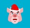 Santa Pig laugh Emoji. Cheerful piggy face. Christmas avatars