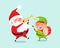 Santa Playing on Trumpet, Green Elf with Drum