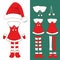 Santa Pompom Hat and Woman Outfit. Gloves , Red and White Stripe Socks and Boots. Christmas Costume Set. Vector Illustration.