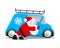 Santa pushing a blue mini car