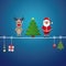 Santa reindeer tree twine blue background