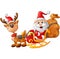 Santa riding sledge cartoon