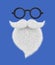 Santa`s  beard, mustache and glasses isolated on blue