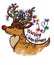 Santa\'s Christmas Deer with red nose is smiling looking at colourful lights and decoration and dreaming about holidays
