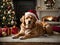 Santa\\\'s Furry Helpers: Golden Retrievers in Festive Glory