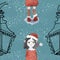 Santa`s girl elf watercolor seamless pattern