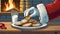 Santa\\\'s hand taking a cookie from a plate