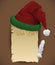 Santa\'s Hat with Wish List and Feather, Vector Illustration