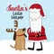Santa\\\'s little helper - cute dog in reindeer antler and Santa Claus.