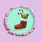 Santa`s paper boot with gifts on torn paper with hole