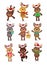 Santa`s Reindeer Set. Vector illustrations of reindeer isolated on white background.