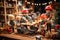 Santa\\\'s workshop, where his industrious little helpers are busy crafting toys for the holiday season. AI Generated