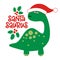 Santa Saurus - Cute brontosaurus dinosaur design with Santa hat, funny hand drawn doodle, cartoon dino.