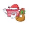 Santa shopping basket Cartoon character design having box of gift