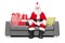 Santa sitting on a couch full of Christmas presents