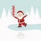 Santa skate on ice balance gifts winter background