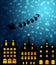 Santa Sleigh Reindeer Flying Over Victorian Houses