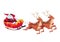 Santa on sleigh with reindeers. Christmas cartoon characters for greeting card. Isolated vector illustration